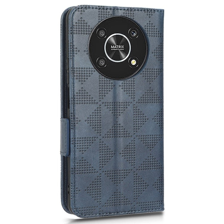 For Honor X9 5G / X30 5G / Magic4 Lite 5G Imprinted Triangle Pattern PU Leather Magnetic Flip Cover Stand Hand Strap Wallet Purse Case - Blue