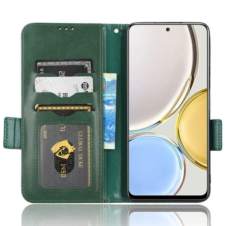 For Honor X9 5G / X30 5G / Magic4 Lite 5G Imprinted Triangle Pattern PU Leather Magnetic Flip Cover Stand Hand Strap Wallet Purse Case - Green