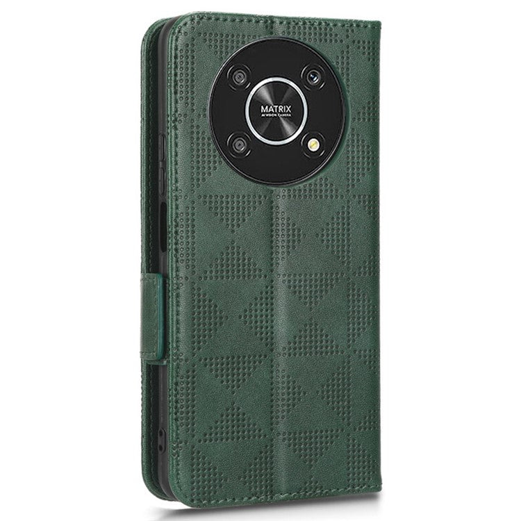 For Honor X9 5G / X30 5G / Magic4 Lite 5G Imprinted Triangle Pattern PU Leather Magnetic Flip Cover Stand Hand Strap Wallet Purse Case - Green