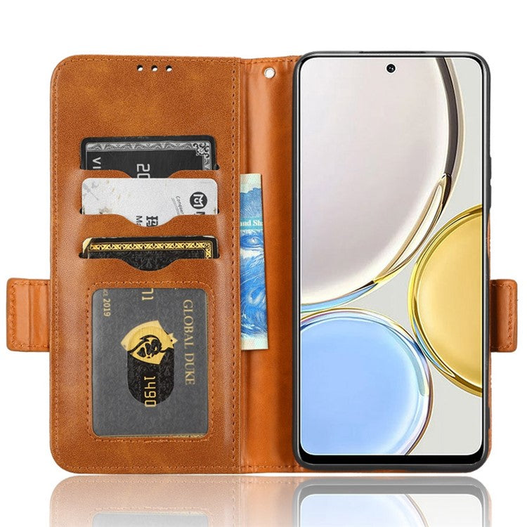 For Honor X9 5G / X30 5G / Magic4 Lite 5G Imprinted Triangle Pattern PU Leather Magnetic Flip Cover Stand Hand Strap Wallet Purse Case - Brown