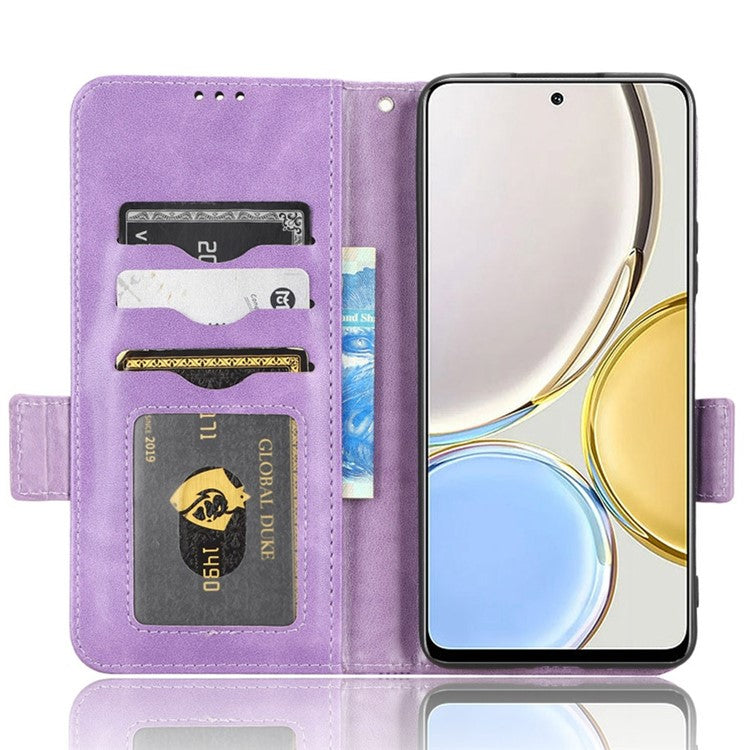 For Honor X9 5G / X30 5G / Magic4 Lite 5G Imprinted Triangle Pattern PU Leather Magnetic Flip Cover Stand Hand Strap Wallet Purse Case - Purple