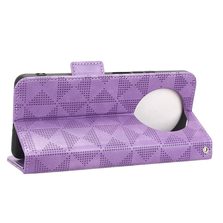 For Honor X9 5G / X30 5G / Magic4 Lite 5G Imprinted Triangle Pattern PU Leather Magnetic Flip Cover Stand Hand Strap Wallet Purse Case - Purple