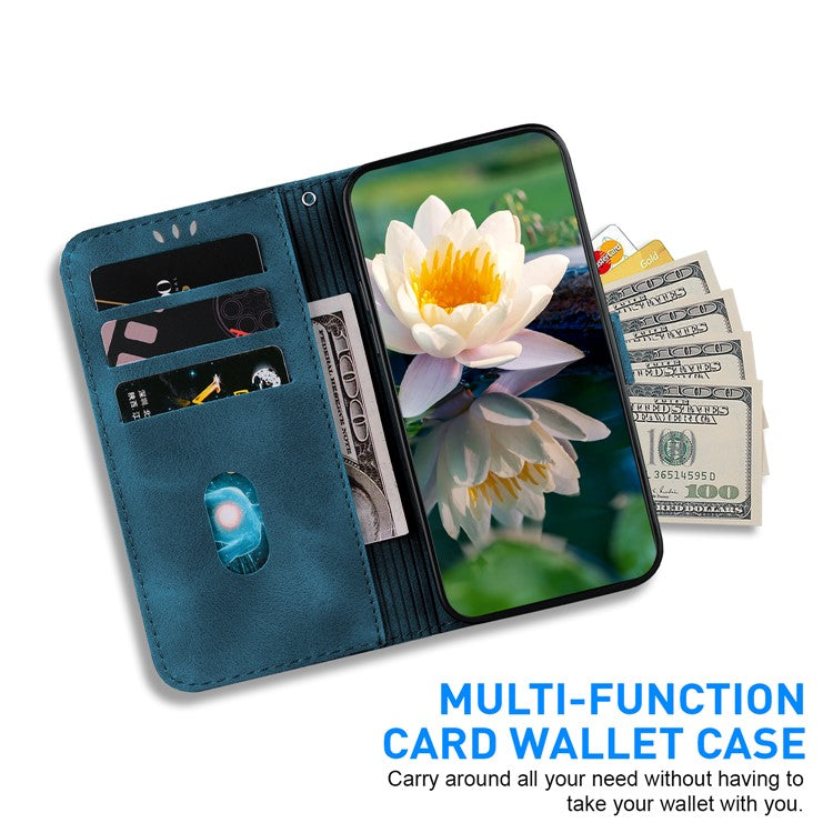For iPhone 16e Case PU Leather Lotus Imprinted Phone Cover with Strap - Blue