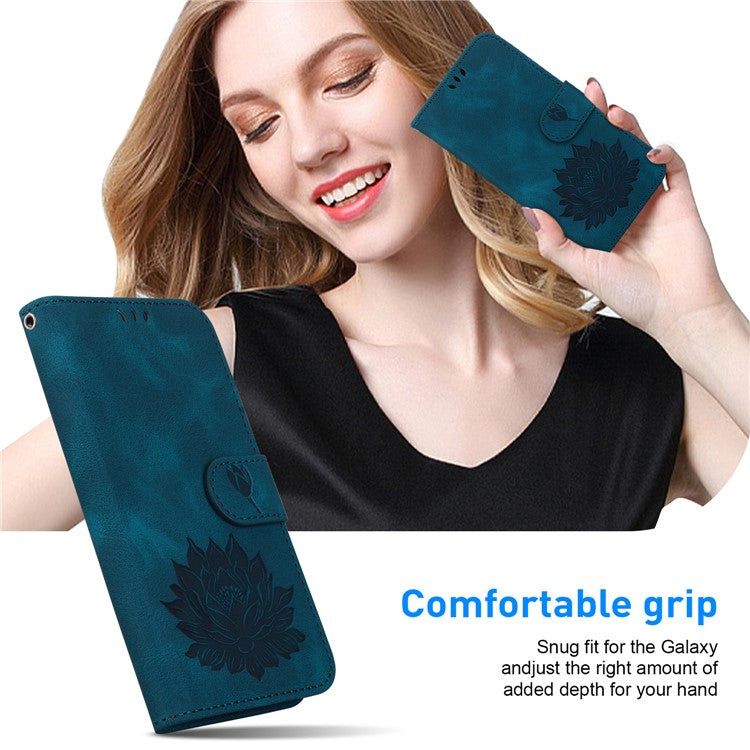 For iPhone 16e Case PU Leather Lotus Imprinted Phone Cover with Strap - Blue
