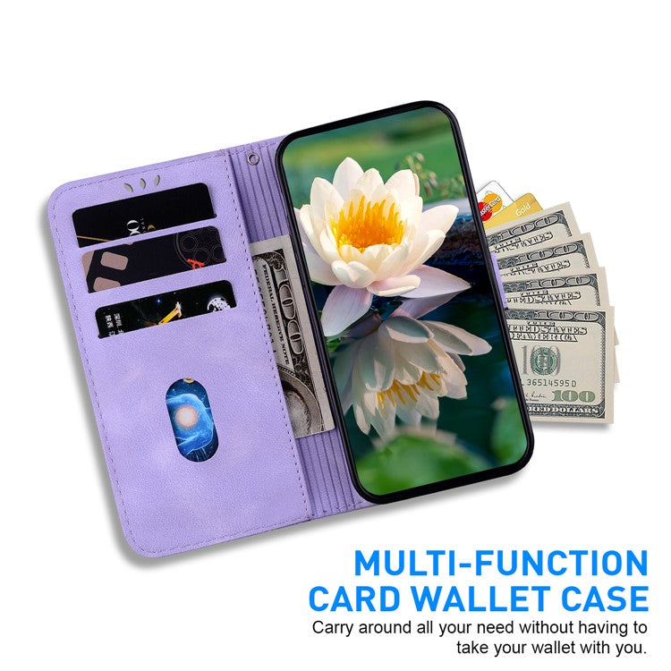 For iPhone 16e Case PU Leather Lotus Imprinted Phone Cover with Strap - Purple