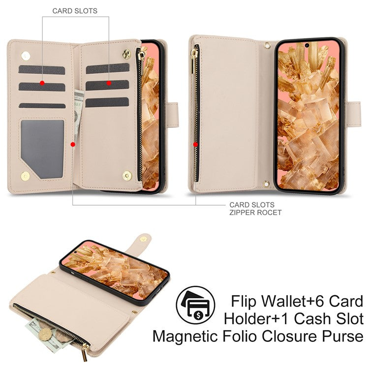 For Google Pixel 8 Case Chic Rhombus PU Leather Phone Cover with Shoulder Lanyard - Apricot