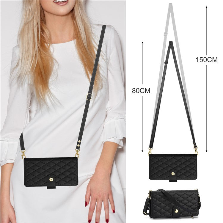 For Google Pixel 8 Case Chic Rhombus PU Leather Phone Cover with Shoulder Lanyard - Black