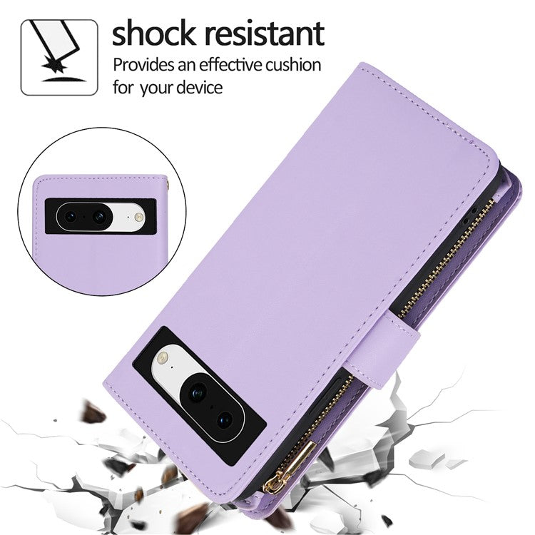 For Google Pixel 8 Case Chic Rhombus PU Leather Phone Cover with Shoulder Lanyard - Light Purple