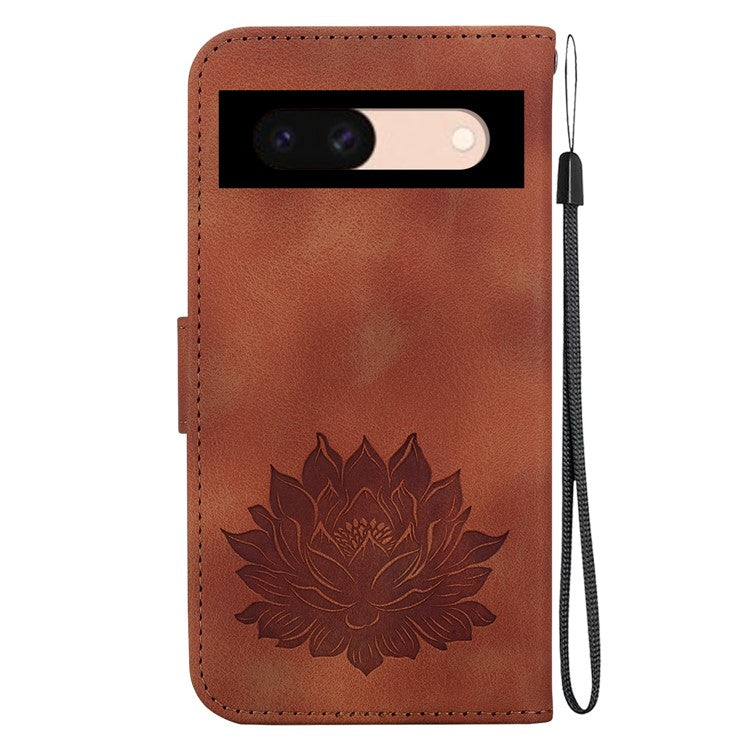 For Google Pixel 8a Case PU Leather Folio Flip Phone Cover Lotus Pattern - Brown