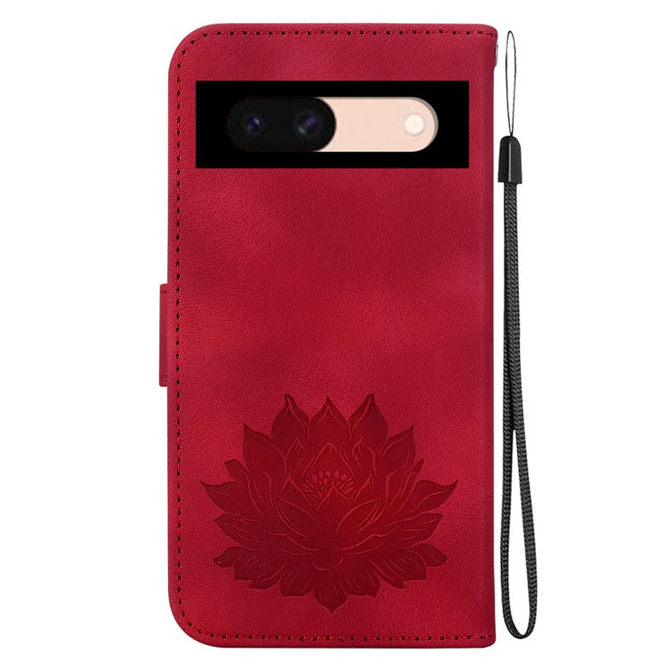 For Google Pixel 8a Case PU Leather Folio Flip Phone Cover Lotus Pattern - Red