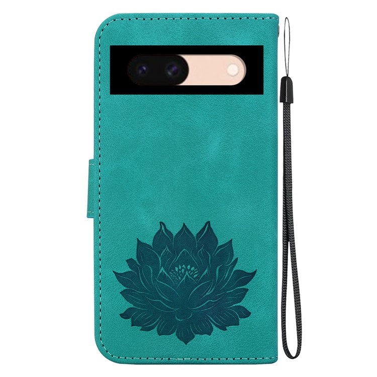 For Google Pixel 8a Case PU Leather Folio Flip Phone Cover Lotus Pattern - Green