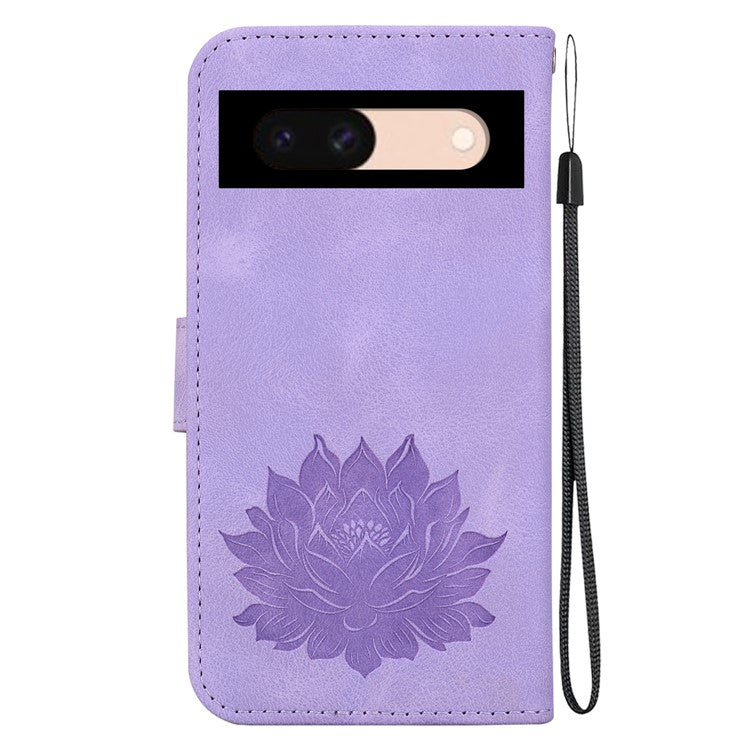 For Google Pixel 8a Case PU Leather Folio Flip Phone Cover Lotus Pattern - Purple