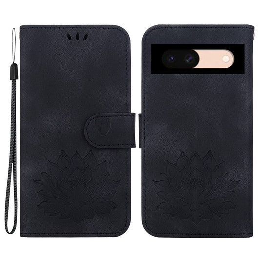 For Google Pixel 8a Case PU Leather Folio Flip Phone Cover Lotus Pattern - Black