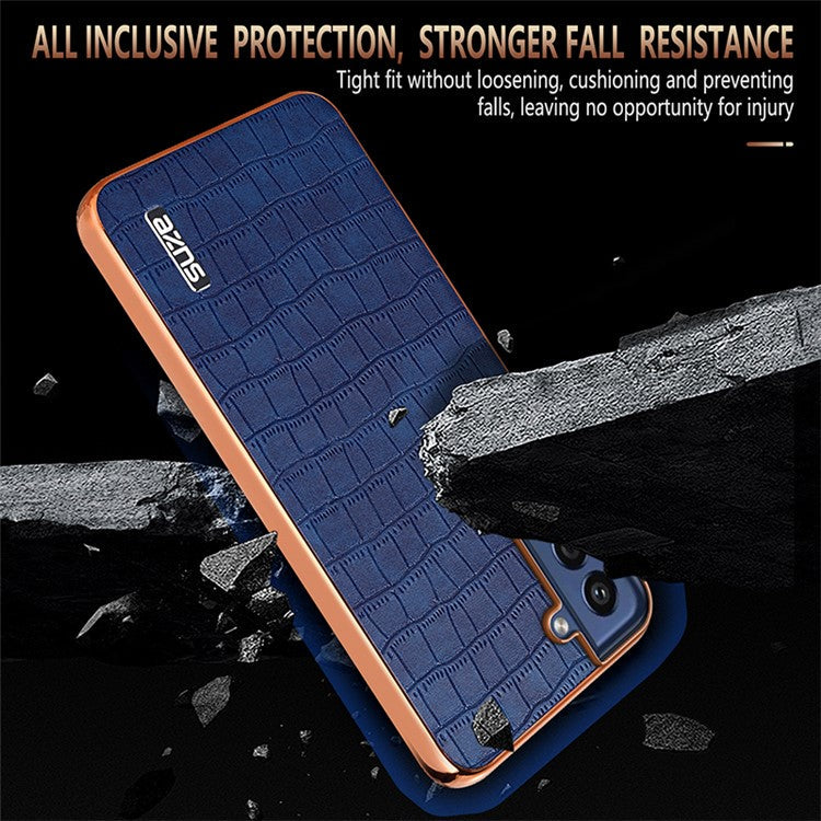 AZNS For Samsung Galaxy S21 FE 5G Case Crocodile Texture Electroplating Leather Back Phone Cover - Brown