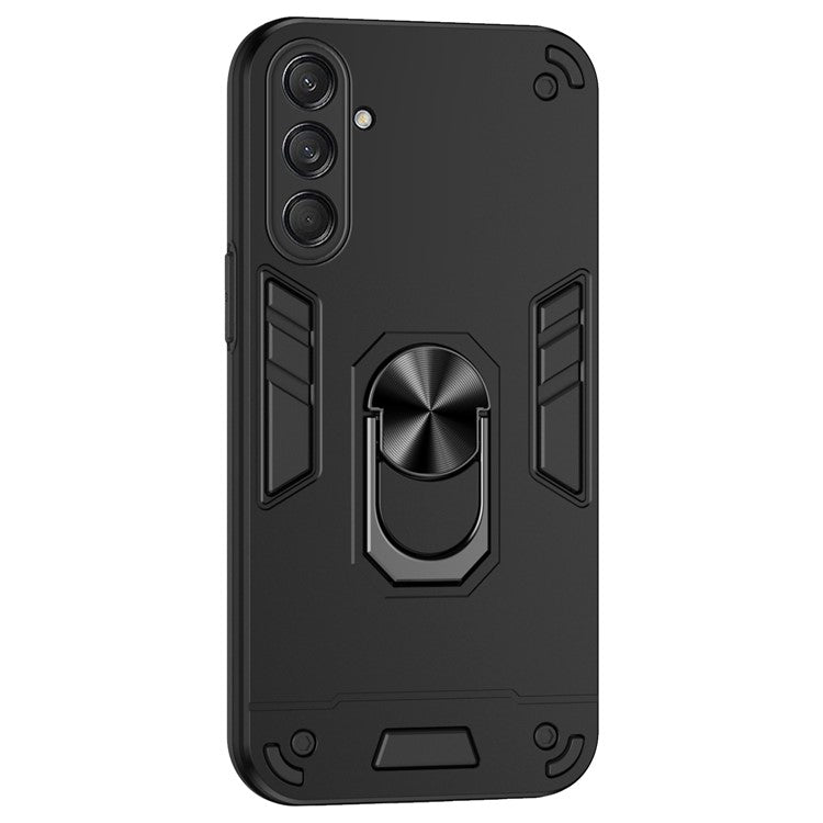For Samsung Galaxy M55 5G Case PC+TPU Phone Cover with Rotation Ring Grip - Black