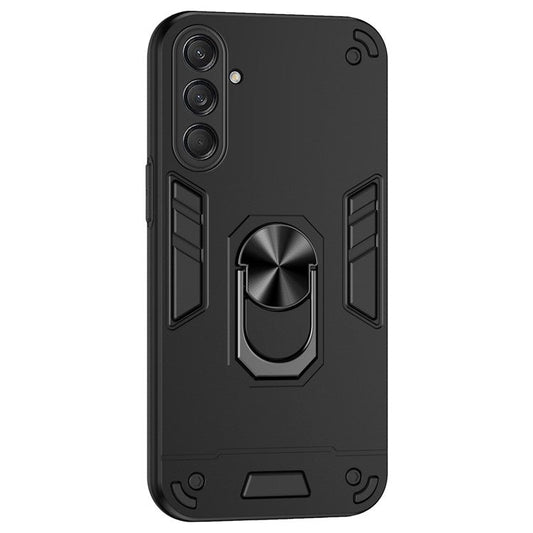 For Samsung Galaxy M55 5G Case PC+TPU Phone Cover with Rotation Ring Grip - Black