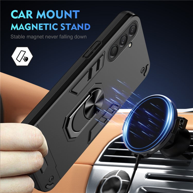 For Samsung Galaxy M55 5G Case PC+TPU Phone Cover with Rotation Ring Grip - Black