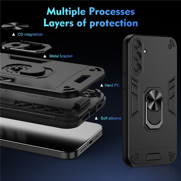 For Samsung Galaxy M55 5G Case PC+TPU Phone Cover with Rotation Ring Grip - Black