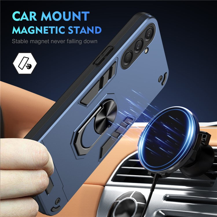 For Samsung Galaxy M55 5G Case PC+TPU Phone Cover with Rotation Ring Grip - Blue