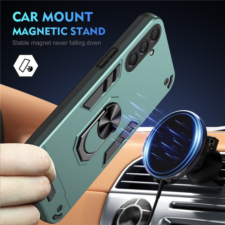 For Samsung Galaxy M55 5G Case PC+TPU Phone Cover with Rotation Ring Grip - Green