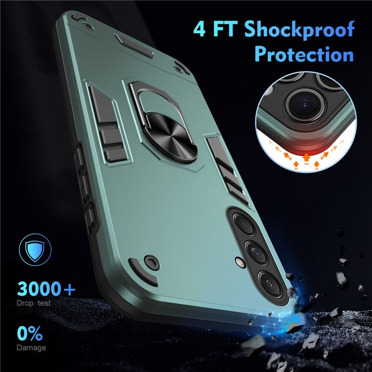 For Samsung Galaxy M55 5G Case PC+TPU Phone Cover with Rotation Ring Grip - Green