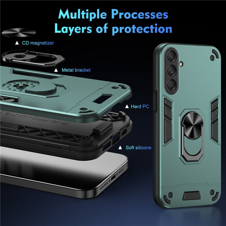 For Samsung Galaxy M55 5G Case PC+TPU Phone Cover with Rotation Ring Grip - Green