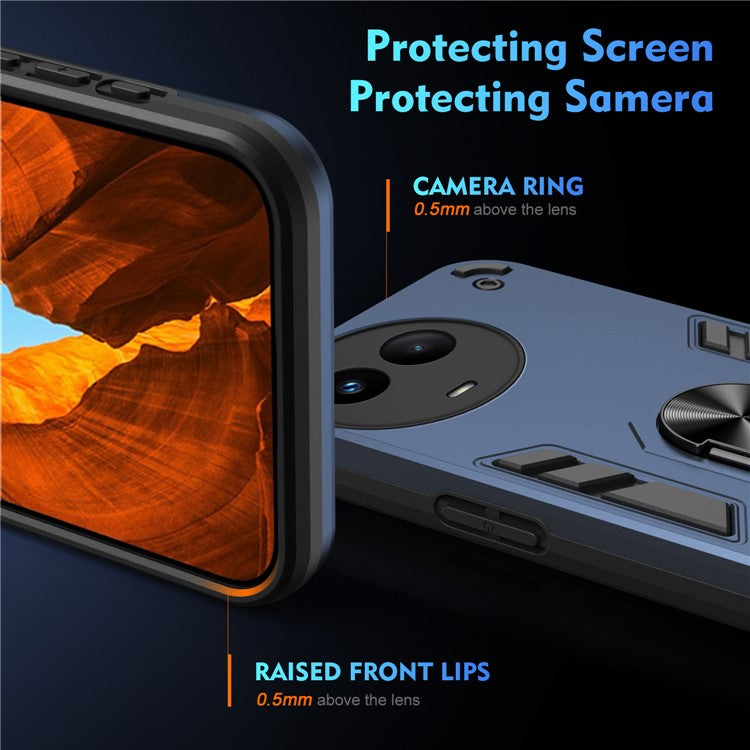 For Realme V50 5G Case Shockproof PC+TPU Phone Cover with Kickstand - Blue