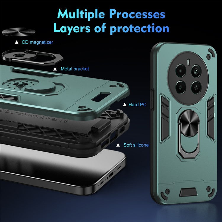 For Realme Narzo 70 Pro 5G Case Kickstand PC+TPU Car Mount Magnetic Holder Phone Cover - Green