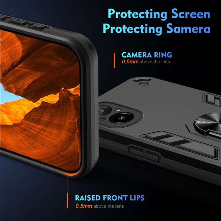 For Realme C67 4G Case Kickstand PC+TPU Shockproof Phone Cover - Black