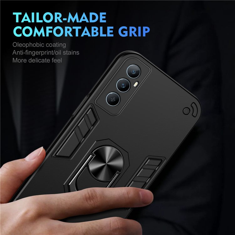 For Realme C65 4G Case PC+TPU Phone Cover with Ring Holder Kickstand, Anti-Scratch - Black