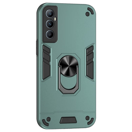 For Realme C65 4G Case PC+TPU Phone Cover with Ring Holder Kickstand, Anti-Scratch - Green