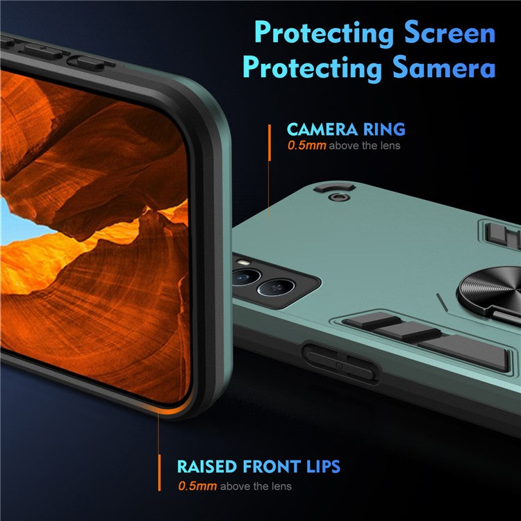 For Realme C65 4G Case PC+TPU Phone Cover with Ring Holder Kickstand, Anti-Scratch - Green