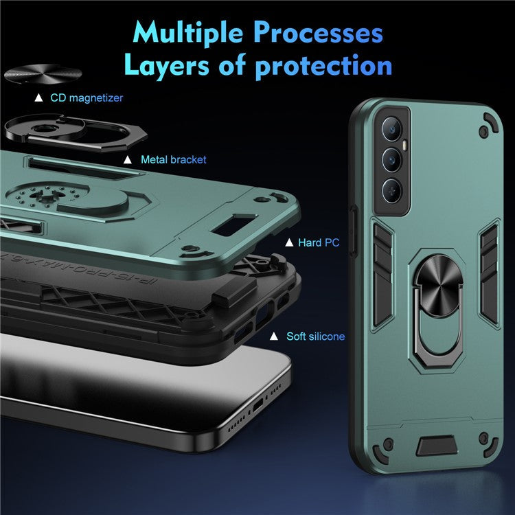 For Realme C65 4G Case PC+TPU Phone Cover with Ring Holder Kickstand, Anti-Scratch - Green