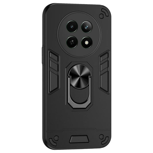For Realme 12 5G Case PC+TPU Shockproof Phone Protective Cover Rotating Kickstand - Black