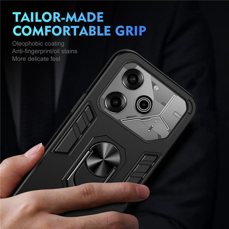 For TECNO Pova 6 Pro 5G Case PC+TPU Kickstand Protective Phone Cover - Black