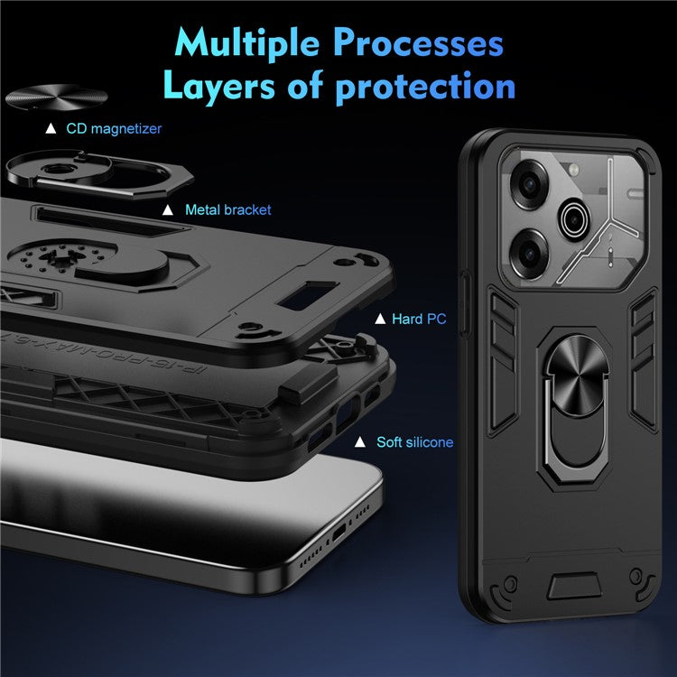 For TECNO Pova 6 Pro 5G Case PC+TPU Kickstand Protective Phone Cover - Black