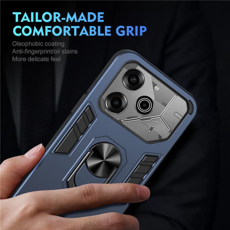 For TECNO Pova 6 Pro 5G Case PC+TPU Kickstand Protective Phone Cover - Blue