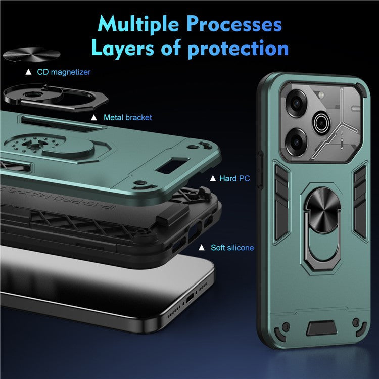 For TECNO Pova 6 Pro 5G Case PC+TPU Kickstand Protective Phone Cover - Green