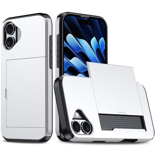 For iPhone 16 Plus Case with Card Holder TPU + PC Phone Cover Dual Layer Shockproof - Silver