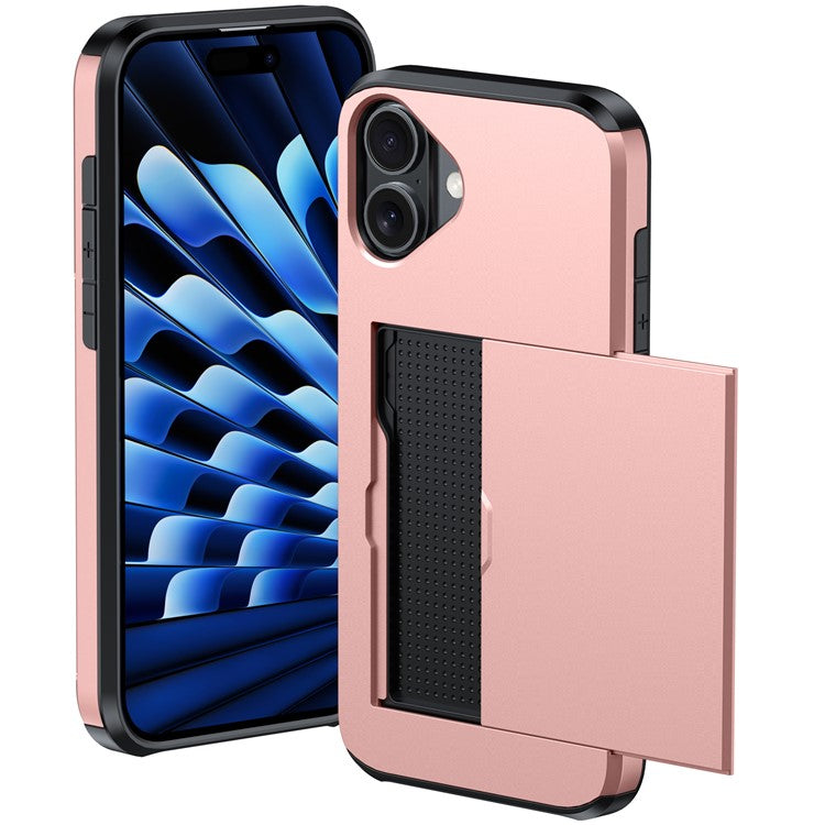 For iPhone 16 Plus Case with Card Holder TPU + PC Phone Cover Dual Layer Shockproof - Silver
