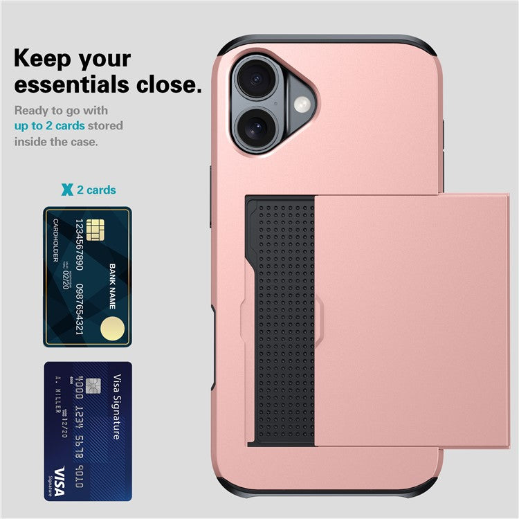 For iPhone 16 Plus Case with Card Holder TPU + PC Phone Cover Dual Layer Shockproof - Silver