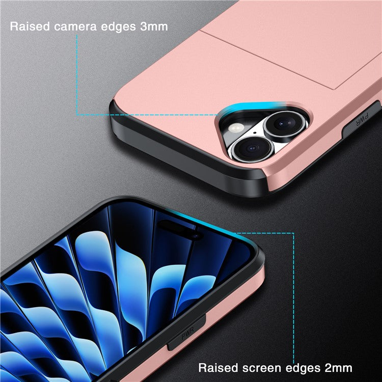 For iPhone 16 Plus Case with Card Holder TPU + PC Phone Cover Dual Layer Shockproof - Silver
