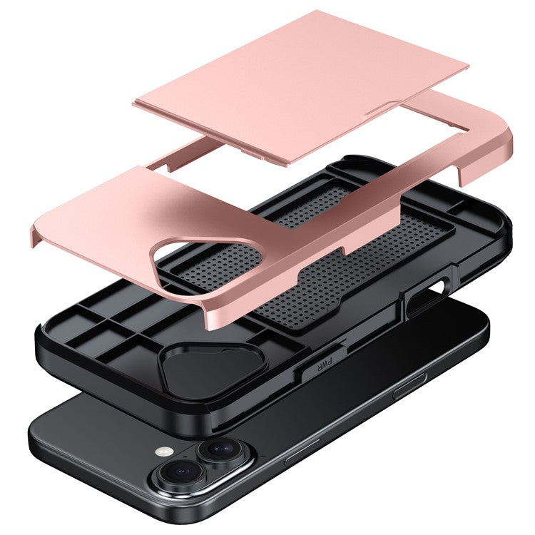 For iPhone 16 Plus Case with Card Holder TPU + PC Phone Cover Dual Layer Shockproof - Silver