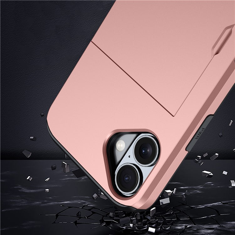 For iPhone 16 Plus Case with Card Holder TPU + PC Phone Cover Dual Layer Shockproof - Silver