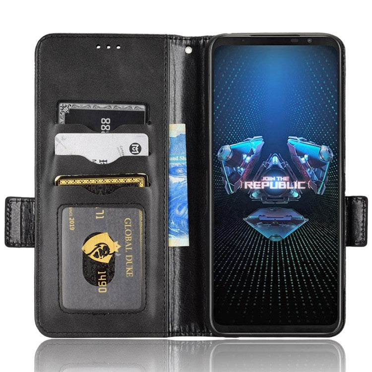 For Asus ROG Phone 5 Full Protection Triangle Pattern Imprinted Stand PU Leather Cover Flip Wallet Case with Strap - Black
