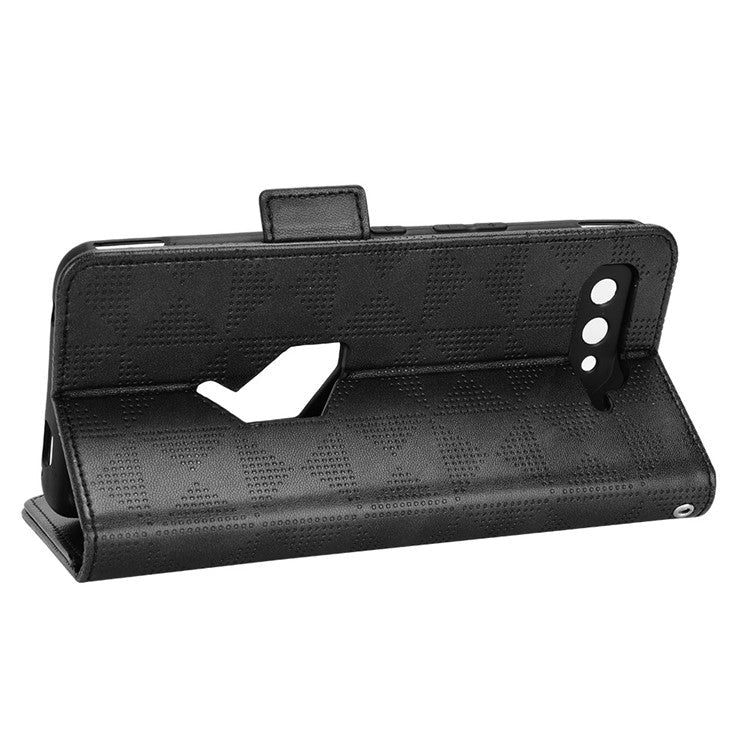 For Asus ROG Phone 5 Full Protection Triangle Pattern Imprinted Stand PU Leather Cover Flip Wallet Case with Strap - Black