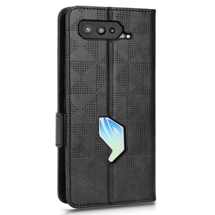 For Asus ROG Phone 5 Full Protection Triangle Pattern Imprinted Stand PU Leather Cover Flip Wallet Case with Strap - Black