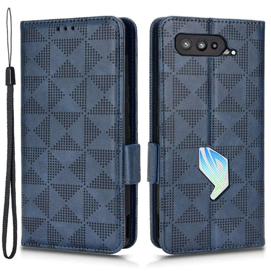 For Asus ROG Phone 5 Full Protection Triangle Pattern Imprinted Stand PU Leather Cover Flip Wallet Case with Strap - Blue