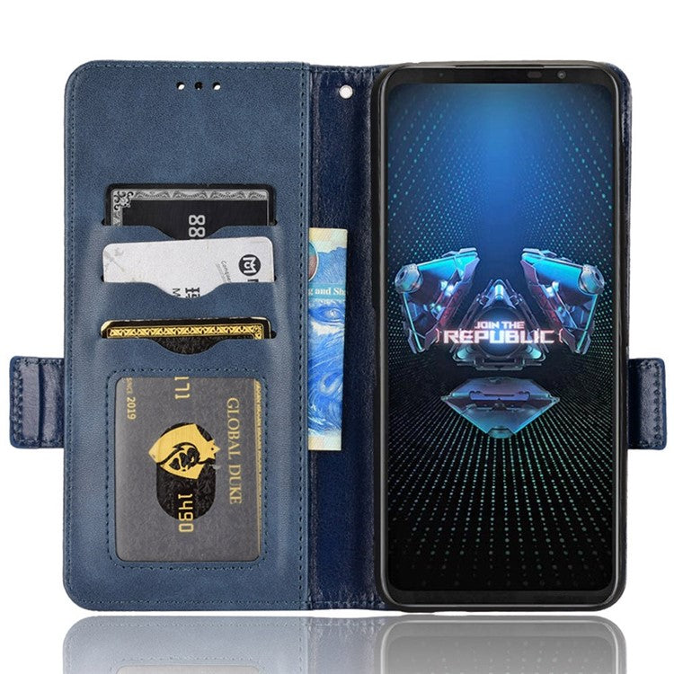 For Asus ROG Phone 5 Full Protection Triangle Pattern Imprinted Stand PU Leather Cover Flip Wallet Case with Strap - Blue