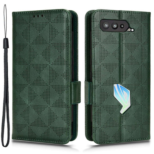For Asus ROG Phone 5 Full Protection Triangle Pattern Imprinted Stand PU Leather Cover Flip Wallet Case with Strap - Green
